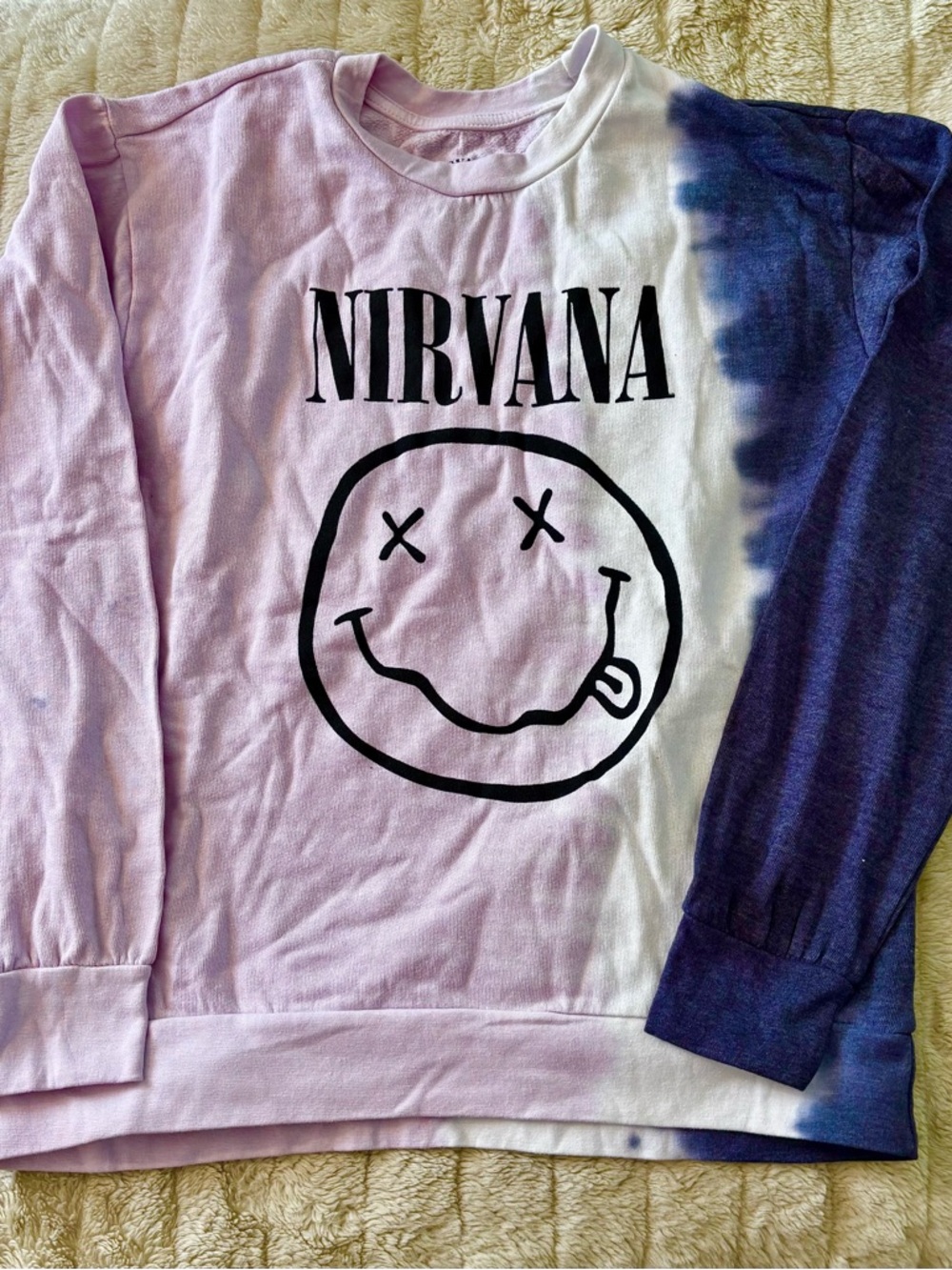 NIRVANA Pink White and Navy Tie-Dye Smiley Sweatshirt